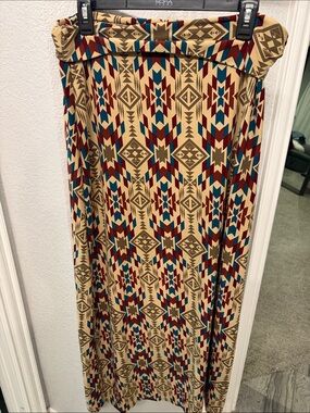 Rue21 Tan Aztec Maxi Skirt with Red & Teal Pattern